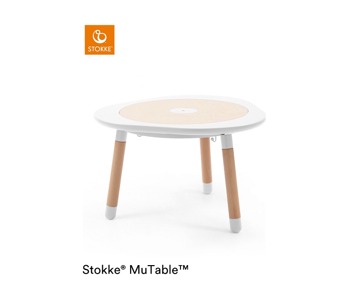 STOKKE® MUTABLE™  WHITE  (UKLJUCUJE 4 DVOSTRANE TABLE ZA 7 AKTIVNOSTI & PRIRODNI DRVENI POKLOPAC)