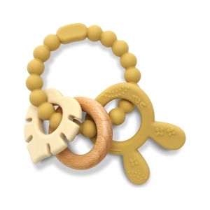 LORELLI SILIKONSKO DRVENA GLODALICA ZA BEBE RABBIT NATURAL - YELLOW