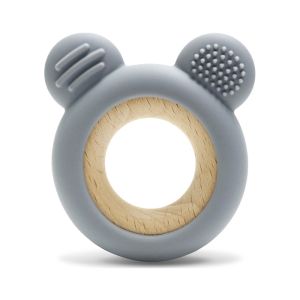 LORELLI SILIKONSKO DRVENA GLODALICA ZA BEBE BEAR - NATURAL GREY